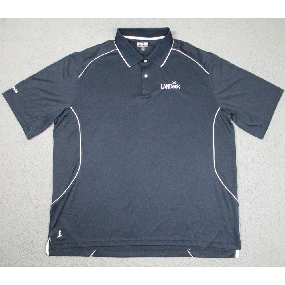 PING Performance Polo Shirt Mens‎ 2XL Navy Blue LANDesk Golf Polyester Logo